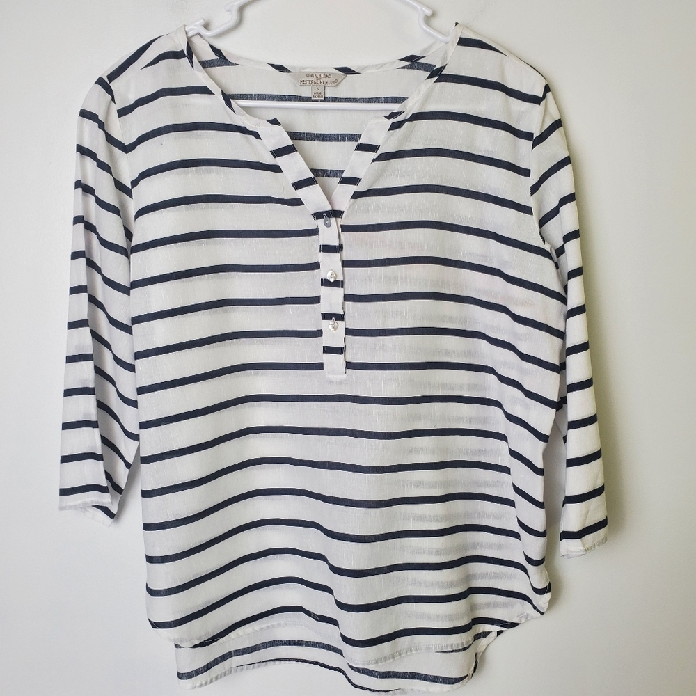 Hester and Orchard Striped Linen Blend Top